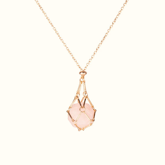 18K Gold Plated Rose Quartz Holder Necklace
