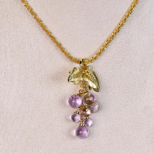 18k Gold Chopin Chain Amethyst Grape Cluster Necklace