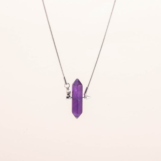 Amethyst Double Terminated Crystal Point Pendant Necklace