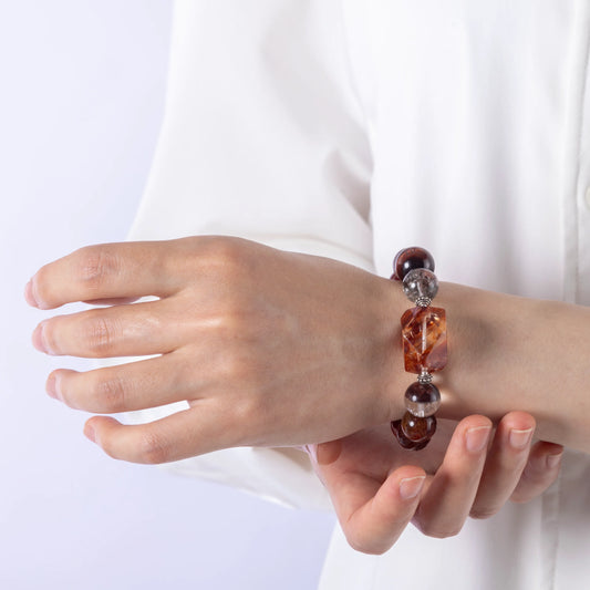 Garden Quartz & Red Agate Bracelet with natural gemstones for vitality, motivation, and inner strength – Ember Core design