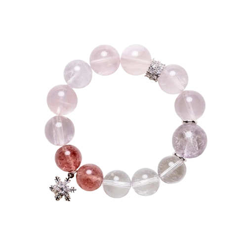 Snowy Whisper – Pink Rose Quartz Crystal Bracelet_Main
