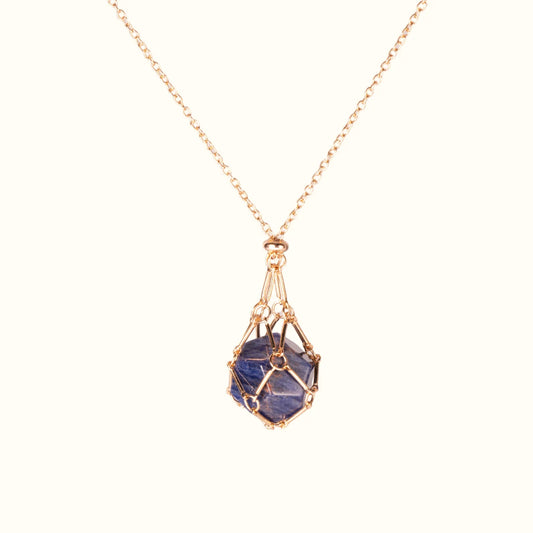 18K Gold Plated Lapis Lazuli Crystal Holder Necklace