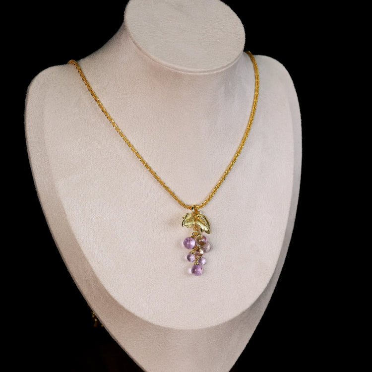 18k Gold Chopin Chain Amethyst Grape Cluster Necklace