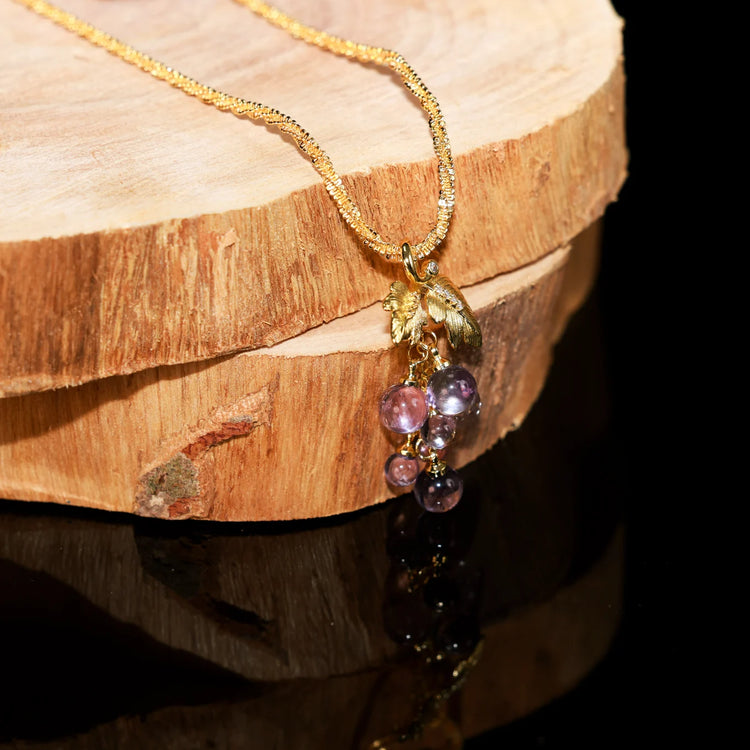 18k Gold Chopin Chain Amethyst Grape Cluster Necklace