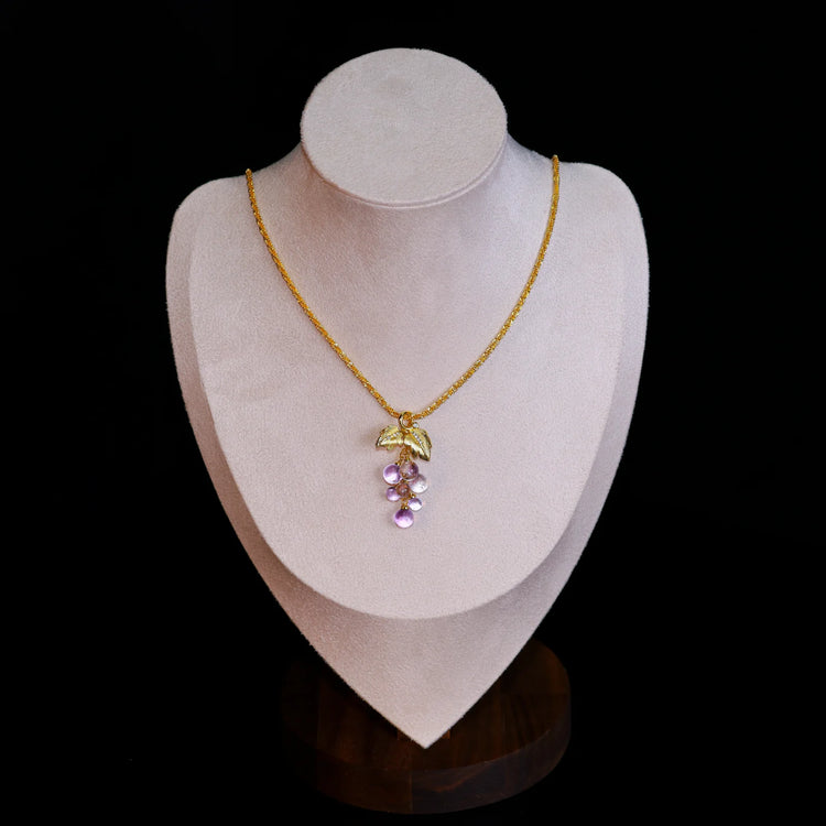 18k Gold Chopin Chain Amethyst Grape Cluster Necklace