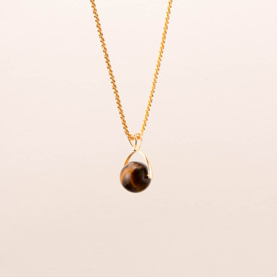 18k Gold Tiger Eye Crystal Pendant Necklace - Natural Stone Jewelry_Main