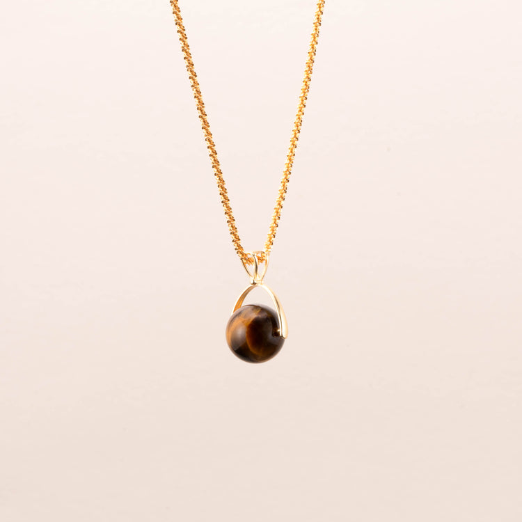 18k Gold Tiger Eye Crystal Pendant Necklace - Natural Stone Jewelry