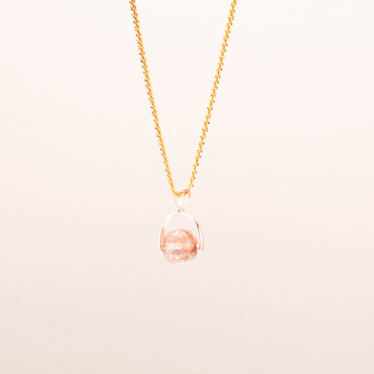 18k Gold Red Rutilated Quartz Pendant Necklace