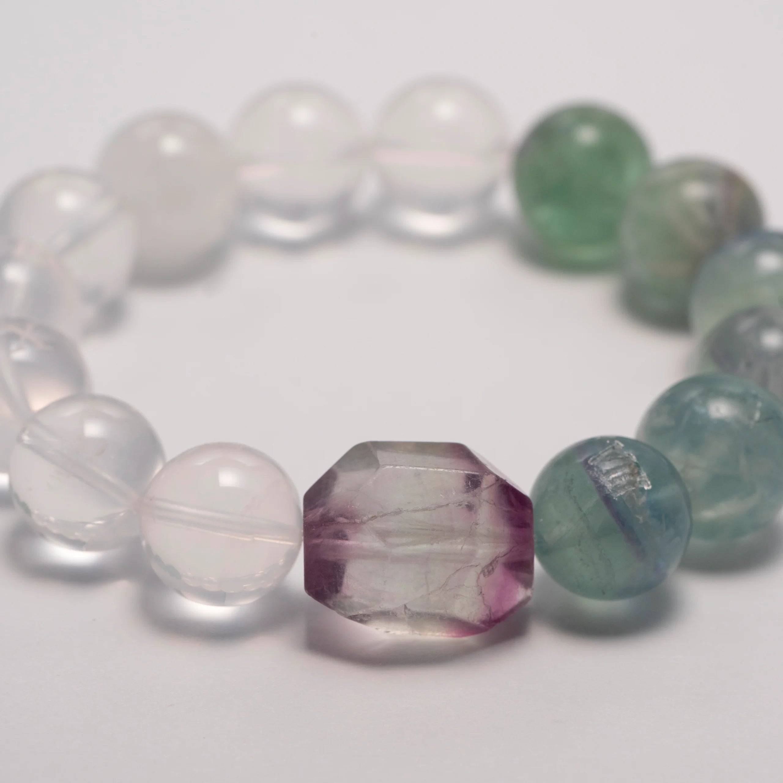 Green Fluorite & Clear Quartz Crystal Bracelet for Mindful Change