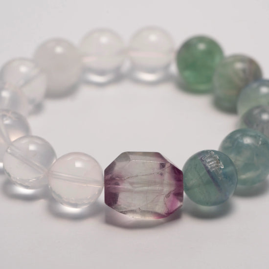 Green Fluorite & Clear Quartz Crystal Bracelet for Mindful Change