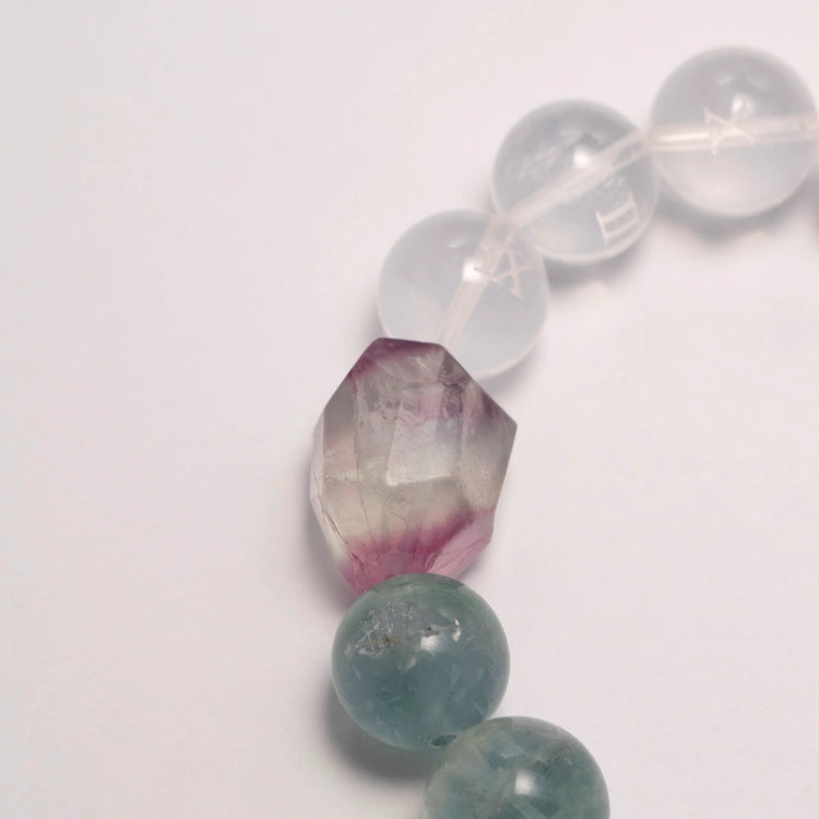 Green Fluorite & Clear Quartz Crystal Bracelet for Mindful Change