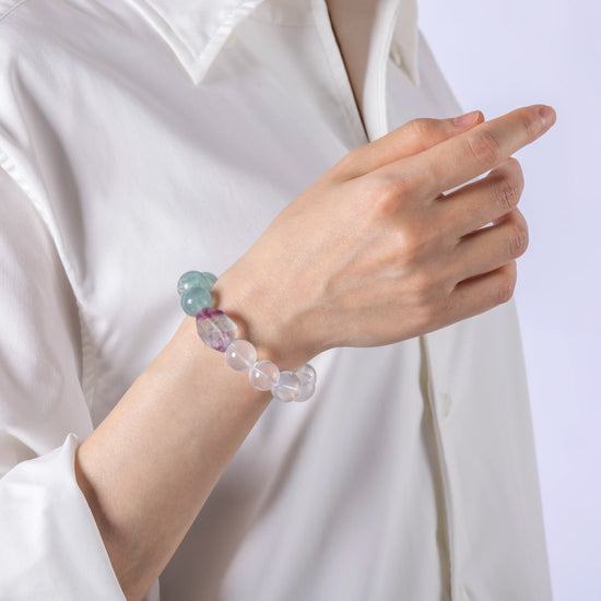 Green Fluorite & Clear Quartz Crystal Bracelet for Mindful Change