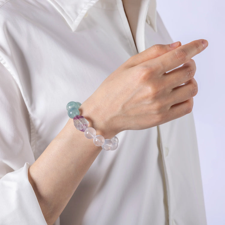 Green Fluorite & Clear Quartz Crystal Bracelet for Mindful Change
