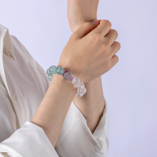 Green Fluorite & Clear Quartz Crystal Bracelet for Mindful Change