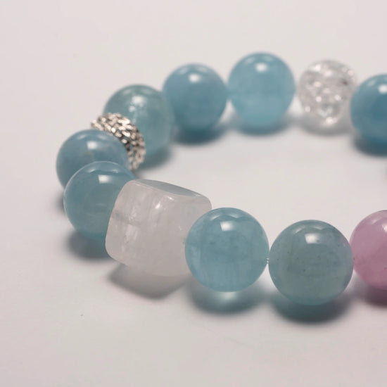 Detailed view of aquamarine gem bracelet