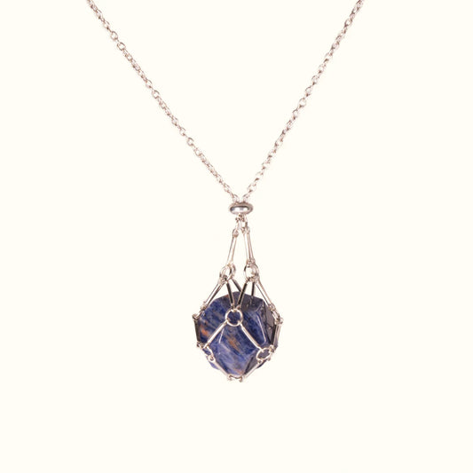 Titanium Steel Lapis Lazuli Crystal Necklace