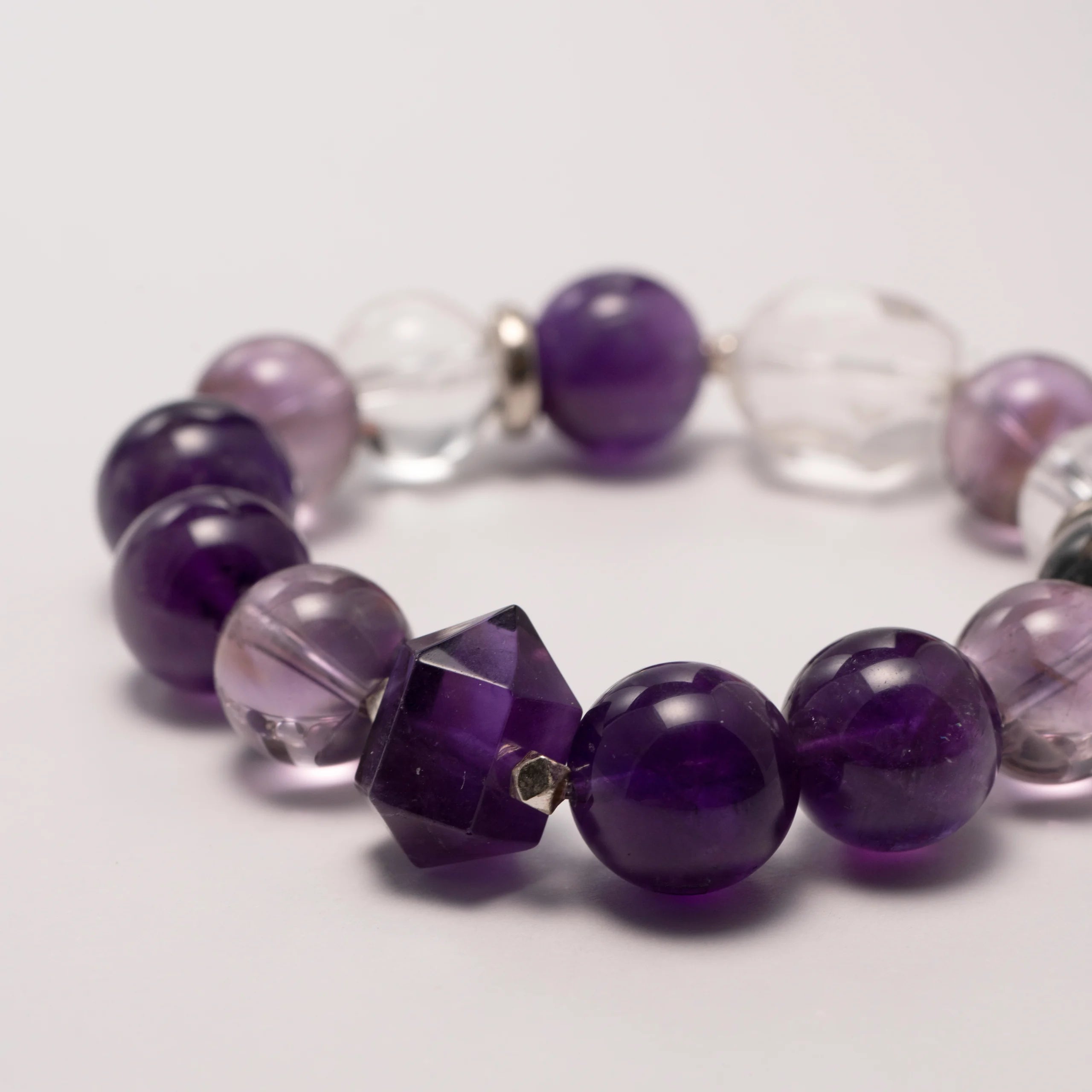 Amethyst Clear Quartz Bracelet for Intuition and Spiritual Calm