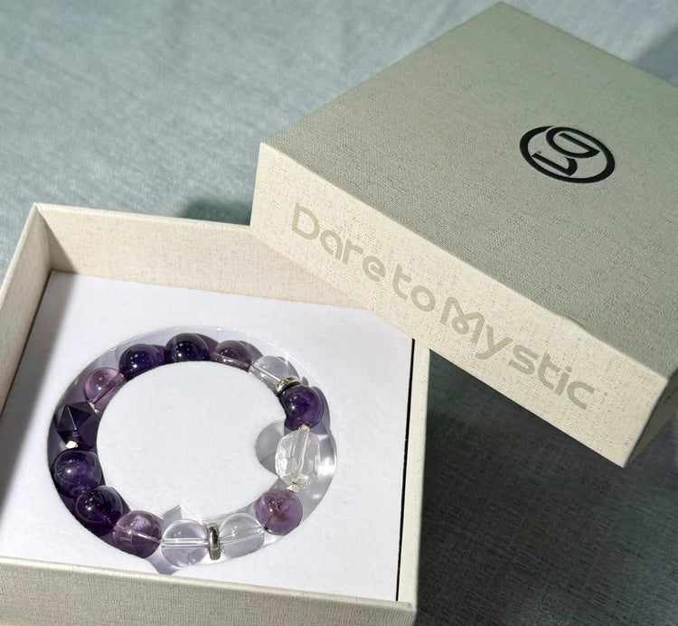 Amethyst Clear Quartz Bracelet for Intuition and Spiritual Calm