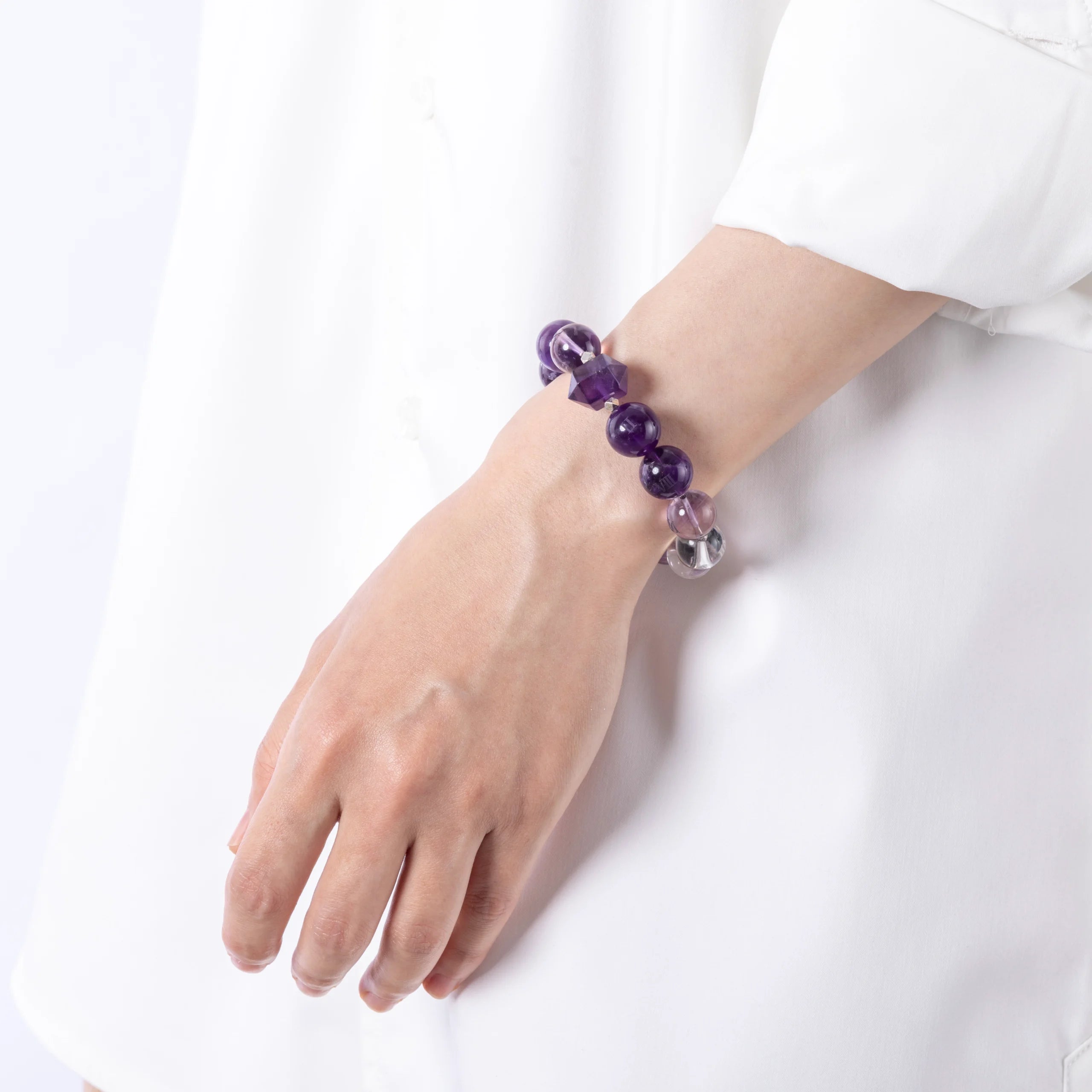 Amethyst Clear Quartz Bracelet for Intuition and Spiritual Calm