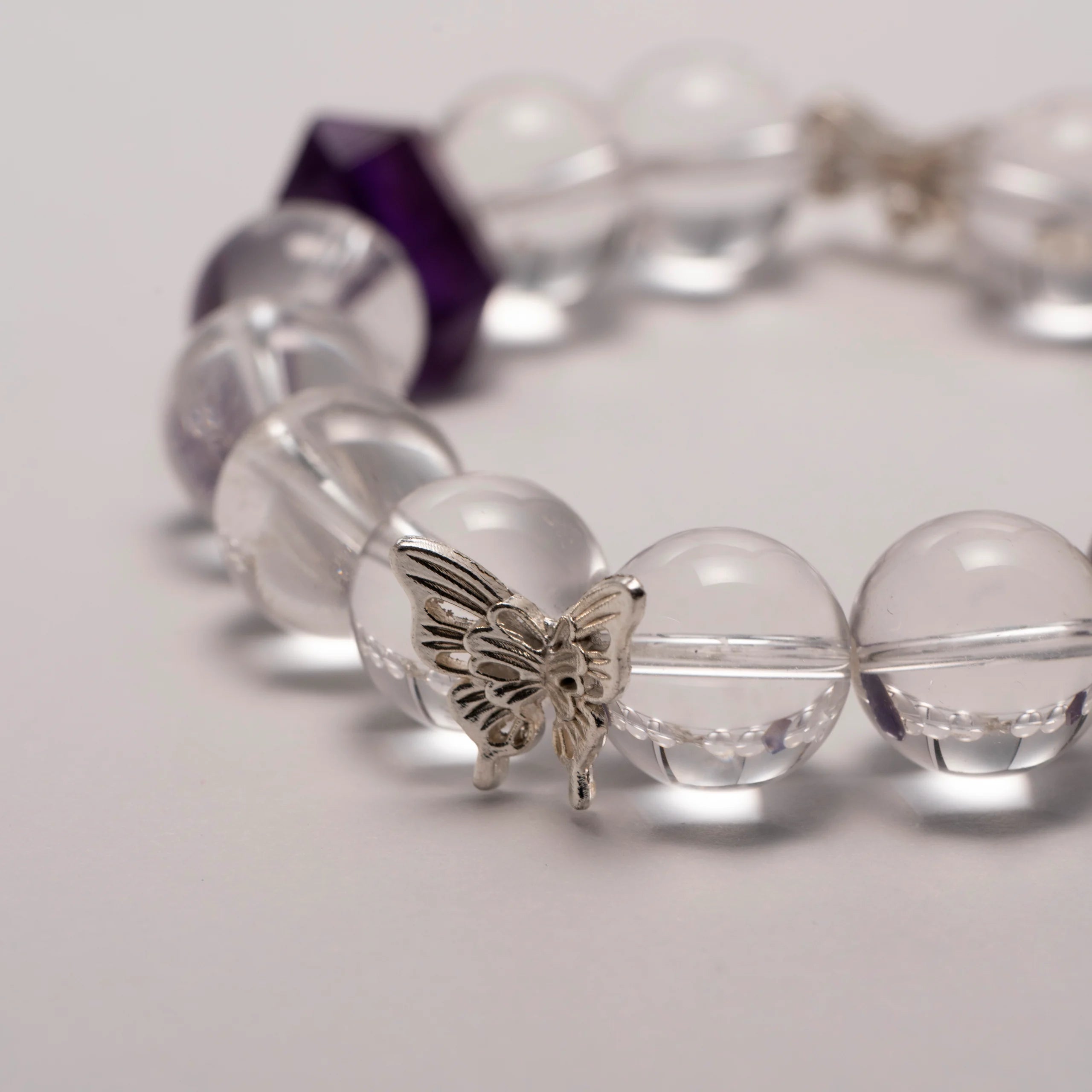 Clear Quartz Bracelet with butterfly charm for clarity and renewal