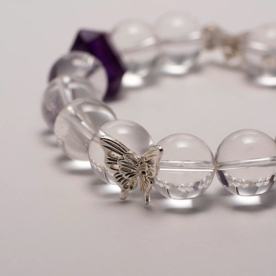Clear Quartz Bracelet with butterfly charm for clarity and renewal