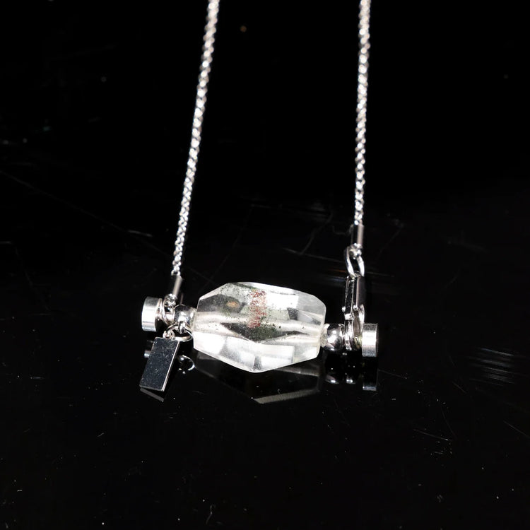 Faceted Green Phantom Quartz Crystal Point Pendant Necklace