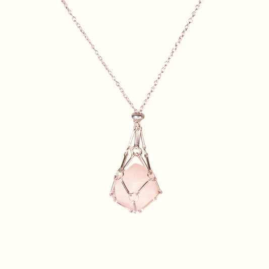 Titanium Steel Rose Quartz Holder Necklace